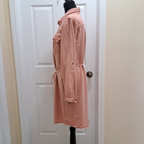 Parasuco Shirt Dress Women's Large Dusty Pink Peach Tencel Fabric Denim Look - Picture 4 of 11